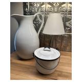 Enamel pot, lamp, pitcher