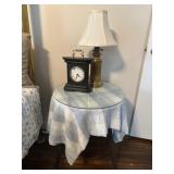 Side table with lamp and clock