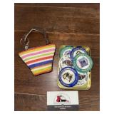 Vintage coin purse and pins