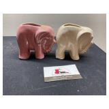 Two stoneware elephants marked USA