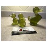 Green satin glass ducks