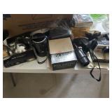 Box of vintage cameras and accessories