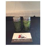 Vintage green glass salt  and pepper shakers