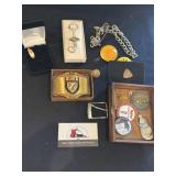 Belt buckle, pins and menï¿½s collectables