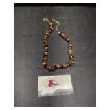 Cold and red tiger's eye-Blackstone necklace