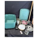 Tote with lid and miscellaneous kitchenware