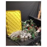Tote of Christmas lights and decorations
