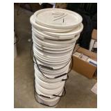 7 empty 5 gallon buckets with lids