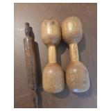 Wooden Dumbells and Rolling Pin