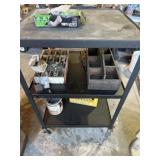 Metal cart with carpenter boxes and misc contents