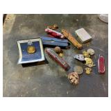 Knives, lighter and military pins