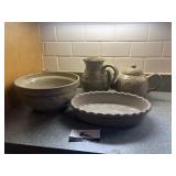 Stoneware Pitcher, Pot, Tray & Bowl