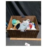 Wicker basket of stuffed animals