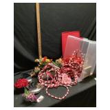 Clear tote with lid of holiday decor