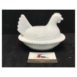 Milk Glass Nesting Chicken