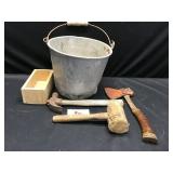 Metal Bucket & Misc Hand Tools