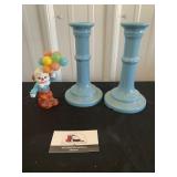 Candle stick holders and clown decor