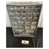 Metal parts bin with miscellaneous hardware