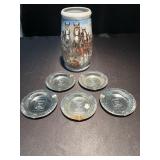 Budweiser stein and Carter Hall Ashtrays