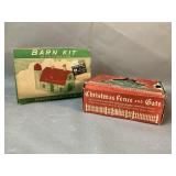 Plasticville Barn & Christmas fence in Orig. Boxes