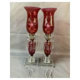 Cranberry & Clear Glass Buffet Lamps