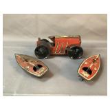 Vintage Tin Tractor & Boat Toys