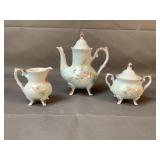 Footed Teapot, Cream, and Suger