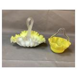 Pair of Yellow Glass Baskets