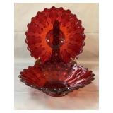 Ruby Glass Serving Bowl & Under Plate