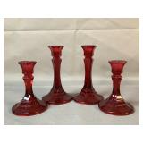 Ruby Glass Candle Sticks