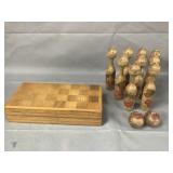Wooden Bowling Game and Checker Set