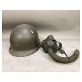 WWII Style Metal Helmet & GasMask