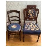 Vintage Wooden Chairs with Royal Blue Needle Point
