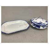 Flow Blue Covered Vegetable and Serving Tray