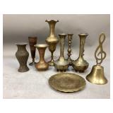 Brass Candelabras, Vases, Bell & More