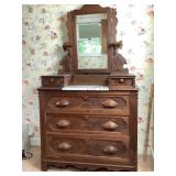 Victorian Walnut Dresser with Marble Insert
