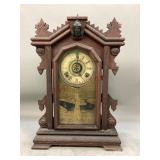 Antique E. Ingraham Clock with Statue of Library