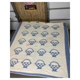 Hand Stitched Blue and White Basket Quilt