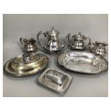 Silver Plate Tea Set and Serving Dishes