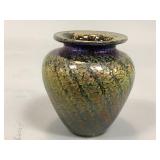 Signed Fellerman Glass Gold Luster and Leopard Urn