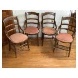 Four Wooden Broken Cane seat Ladderback Chairs