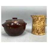 Stoneware Bean Pot and Spongeware Pitcher