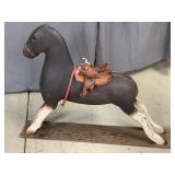 Leather and Wood Rocking Horse with Saddle