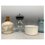 Antique Crocks, Jar and Gas Light Shade