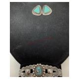 Sterling Silver and Turquoise Bracelet & Earrings