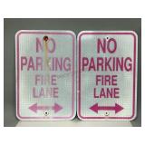 Two Metal No Parking Fire Lane Signs