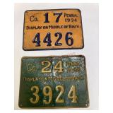 Vintage Penna. 1934 & 1936 Metal Hunting Licenses