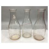 Three Vintage Glass Milk Bottles