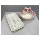 Pfaltzgraff Tea Rose Pattern Basket & Bread Tray