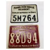 Vintage Penna. Hunting Licenses 1938 & 39